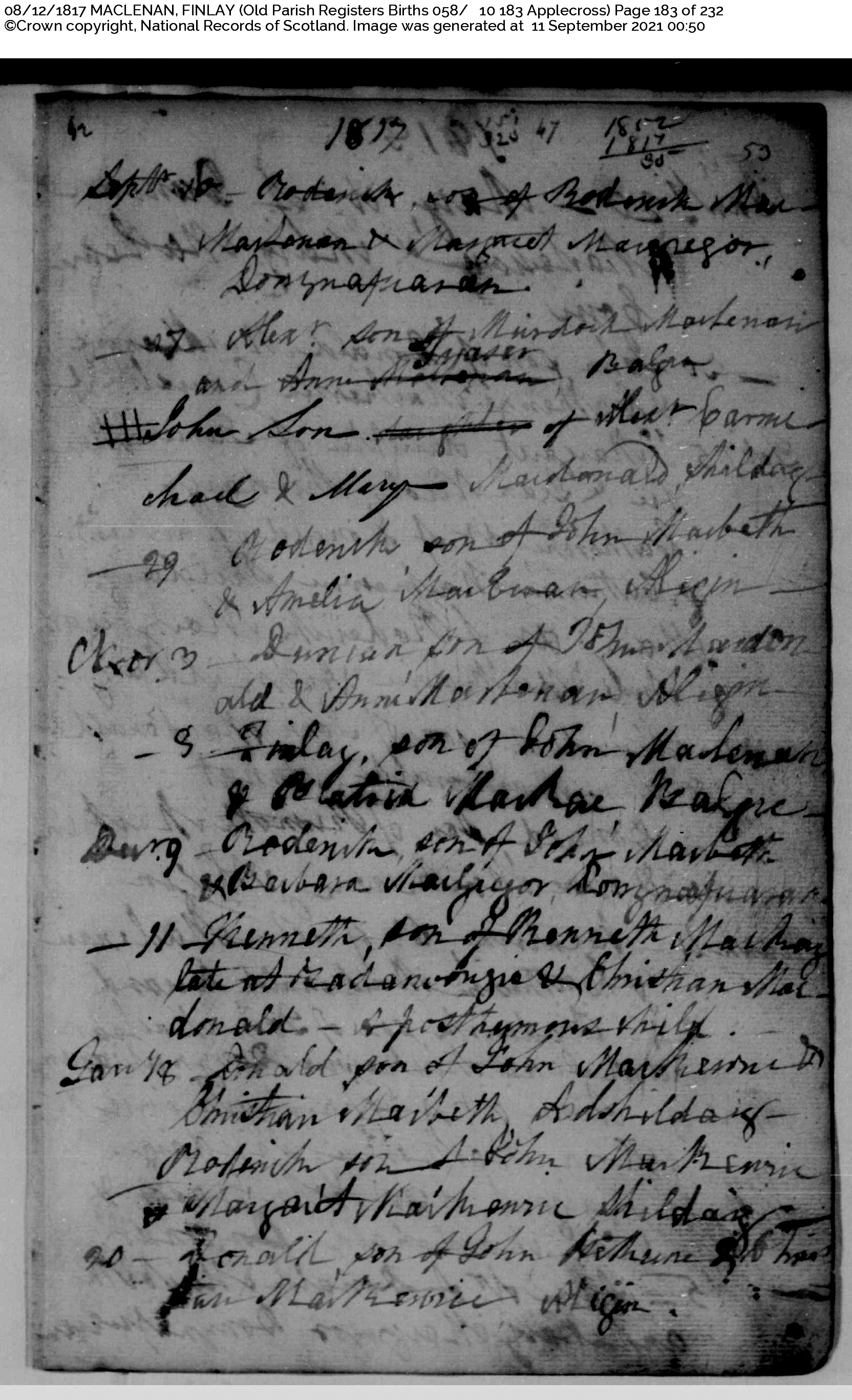 Photo of photos/Roderick MacLenan Birth Cert. 1817 Applecross, Ross and Cromarty